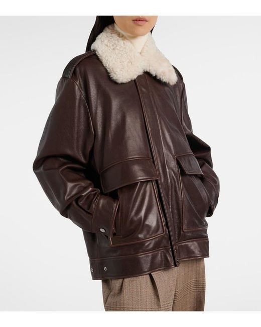 Nour Hammour Brown Drey Shearling-Trimmed Leather Jacket