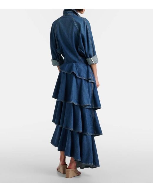 Alaïa Blue Denim Skirt With Ruffles