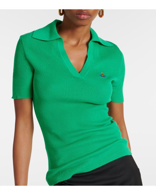 Vivienne Westwood Green Marina Ribbed-knit Cotton Polo Shirt