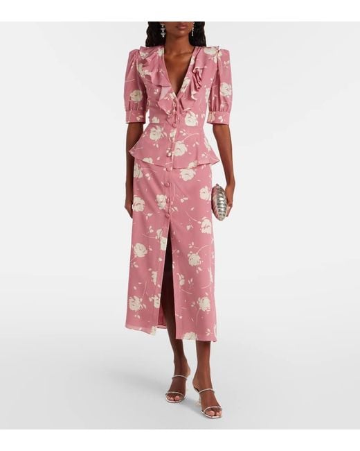 Robe Midi En Soie A Fleurs Alessandra Rich en coloris Pink