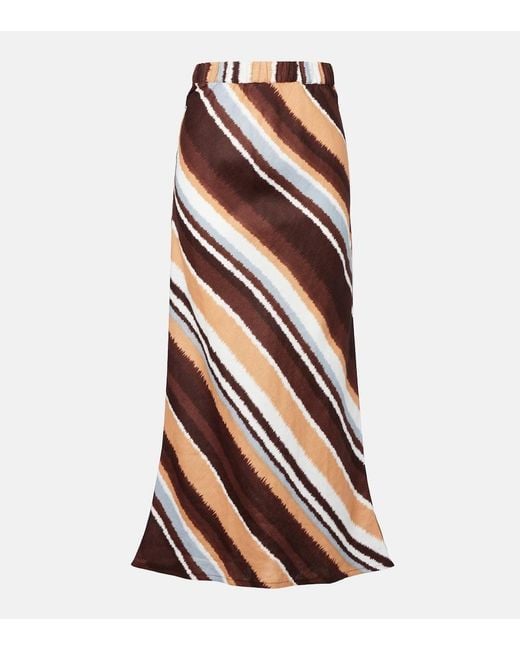 Faithfull The Brand Brown Dalicenca Striped Linen Maxi Skirt