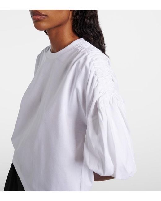 Noir Kei Ninomiya White Gathered Cotton Jersey T-Shirt