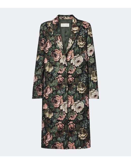 Dries Van Noten Black Floral Jacquard Coat