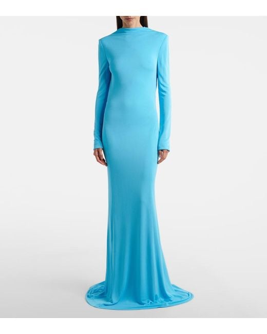 Tom Ford Blue Open-Back Crepe Jersey Gown
