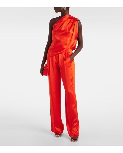The Sei Red High-Rise Silk Satin Wide-Leg Pants