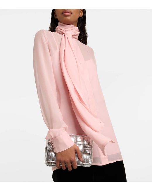Costarellos Pink Tie Neck Silk Top