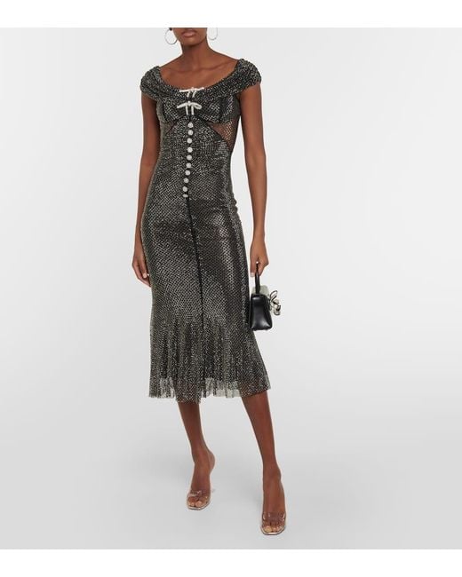 Self-Portrait Black Crystal-embellished Off-shoulder Maxi Dress