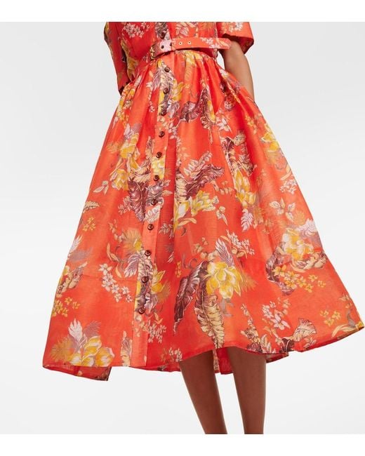 Zimmermann Red Matchmaker Linen And Silk Shirt Dress