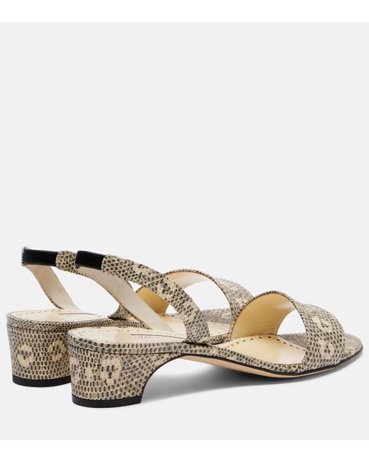 Manolo Blahnik Metallic Patobarnu 30 Lizard-Effect Leather Sandals