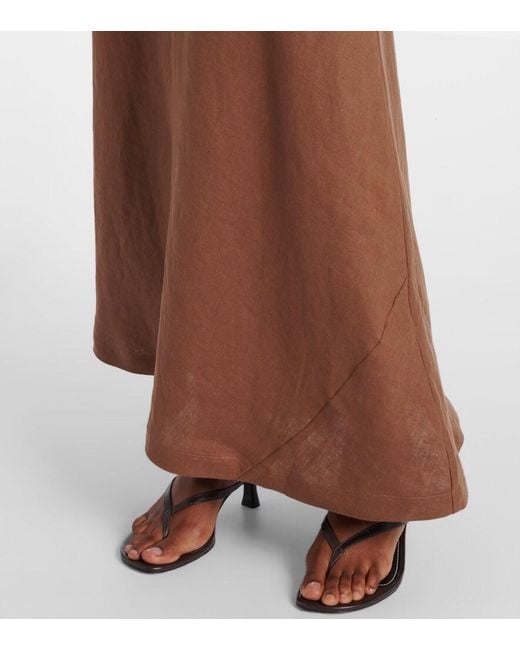 Faithfull The Brand Brown Suis Asymmetric Linen Maxi Dress