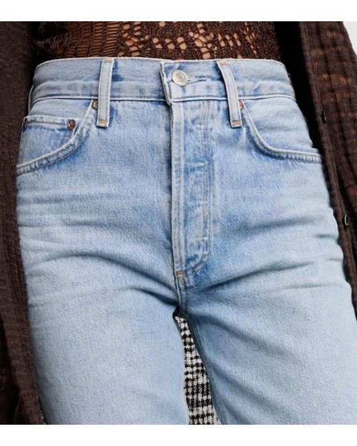 Agolde Blue Riley High-Rise Cropped Straight Jeans