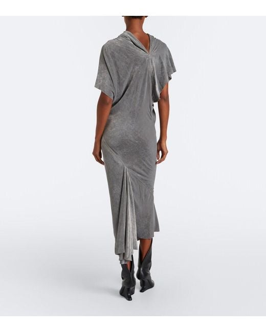 Rick Owens Gray Seb Draped Velvet Midi Dress
