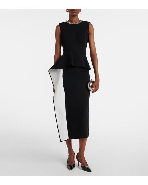 Roland Mouret Black Embellished Peplum Satin Crepe Midi Dress
