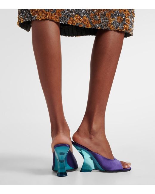 Dries Van Noten Blue Satin Wedge Mules