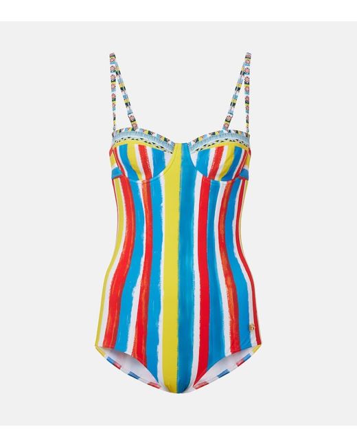 Dolce & Gabbana Blue Cutout Striped Swimsuit