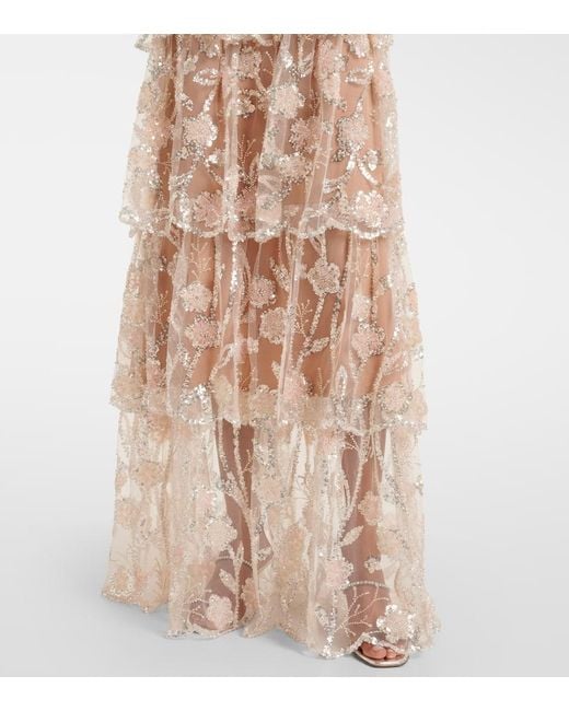 Self-Portrait Natural Embellished Tiered Corset Gown