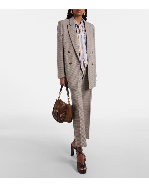 Etro Gray Checked Wool-Blend Cropped Flared Pants