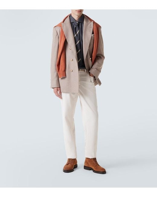 Brunello Cucinelli White Cotton Corduroy Straight Pants for men