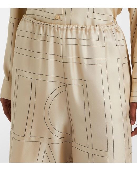 Totême Natural Embroidered Silk Satin Bermuda Shorts