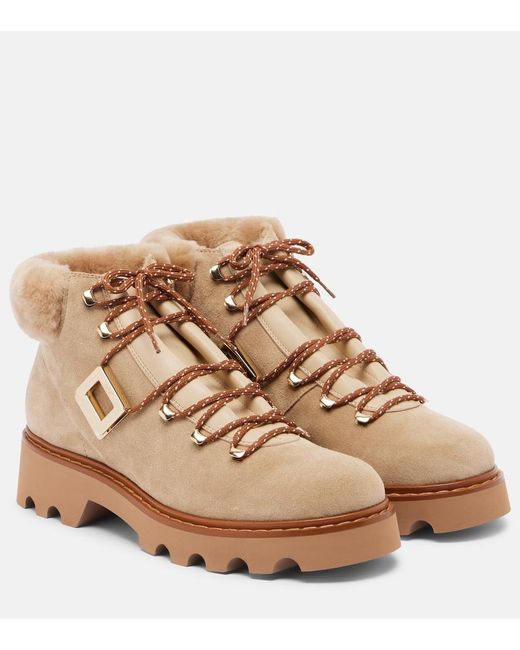 Roger Vivier Brown Viv' Rangers Suede Lace-Up Boots