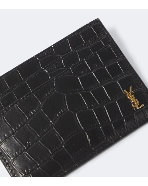 Saint Laurent Black Cassandre Croc-Effect Card Holder for men