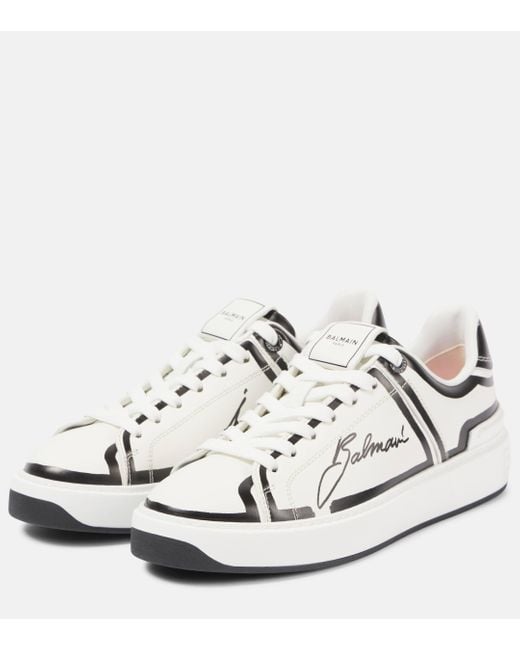 Balmain White B-court Logo Leather Low-top Sneakers