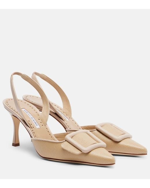 Manolo Blahnik Natural Maysli 70 Leather Slingback Pumps