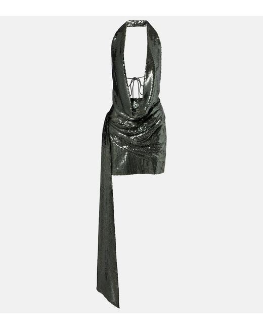Alex Perry Green Draped Halterneck Sequined Minidress