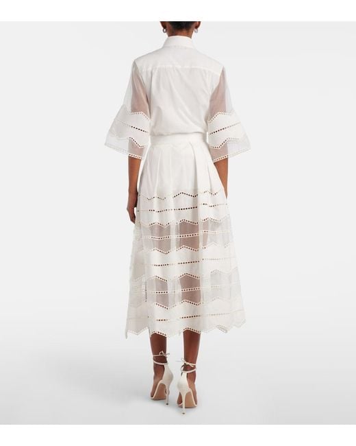 Elie Saab White Organza-Trimmed Cotton Midi Skirt