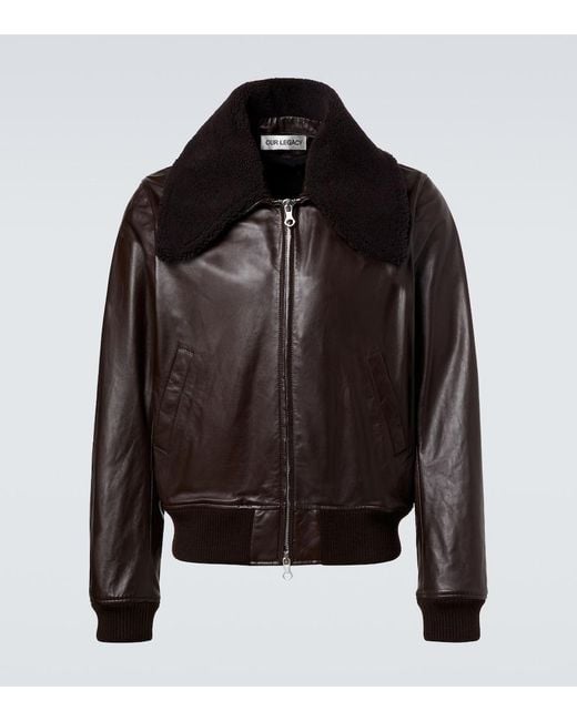 Our Legacy Black Pharos Leather Bomber Jacket for men