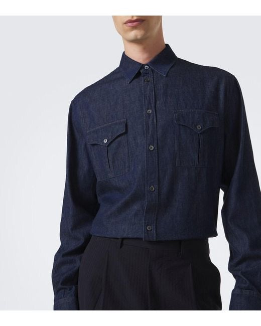 Jil Sander Blue Cotton Chambray Shirt for men