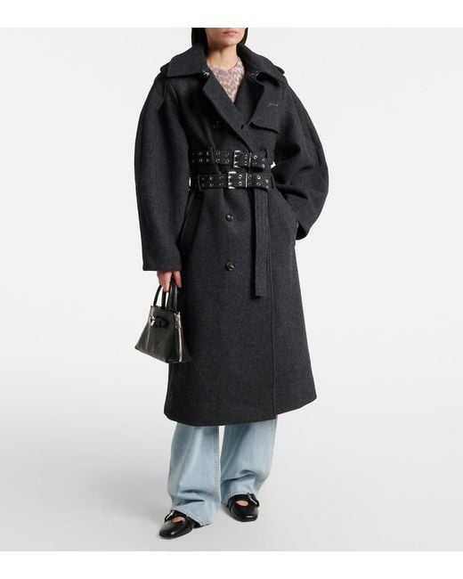 Ganni Black Belted Wool And Cashmere-Blend Coat