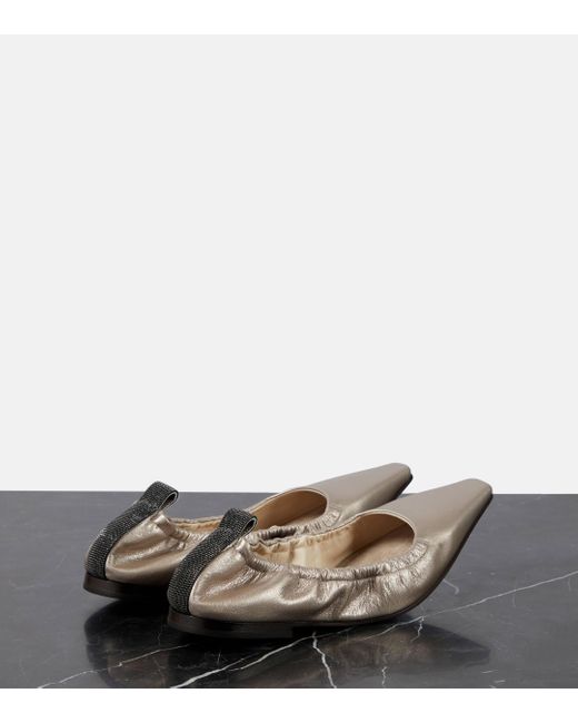 Brunello Cucinelli Brown Metallic Leather Ballet Flats