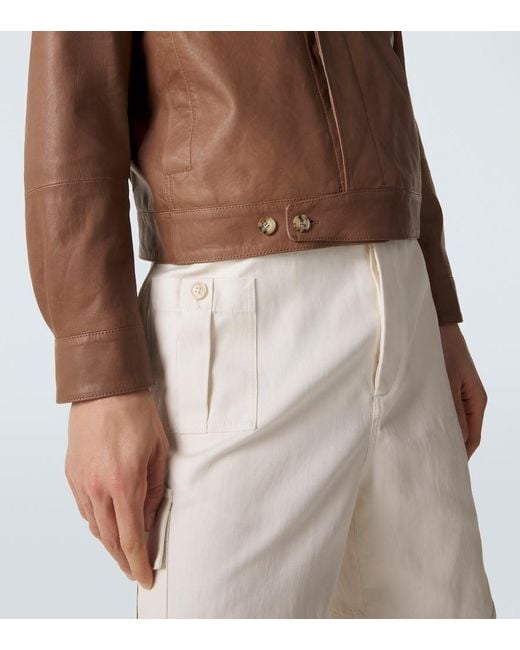 Brunello Cucinelli Brown Leather Blouson Jacket for men