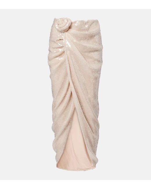 ROTATE BIRGER CHRISTENSEN Natural Rositana Floral-Applique Sequined Wrap Skirt