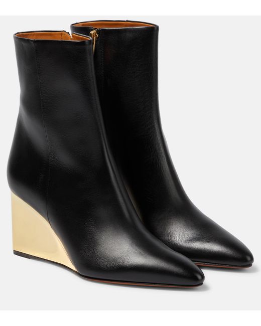 Chloé Black Rebecca Leather Wedge Ankle Boots
