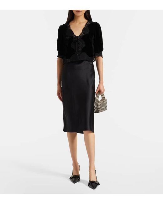 Rixo Black Top Ursula Aus Samt Mit Spitze