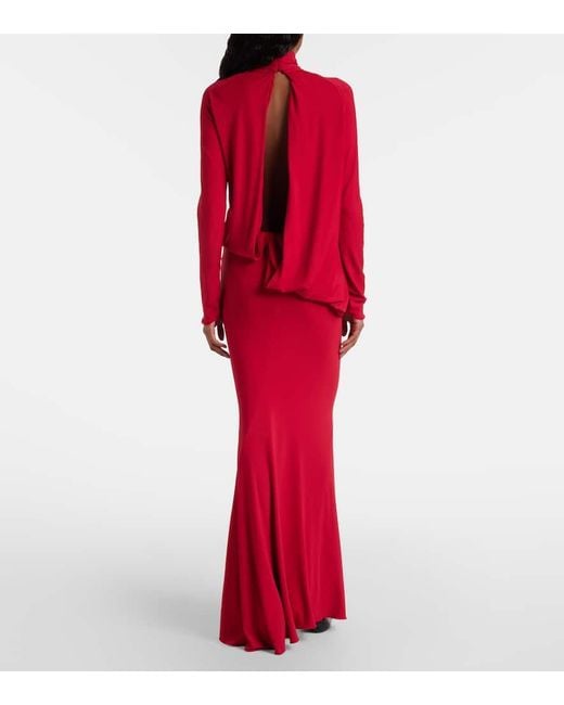 Magda Butrym Red Floral-Applique Draped Jersey Gown