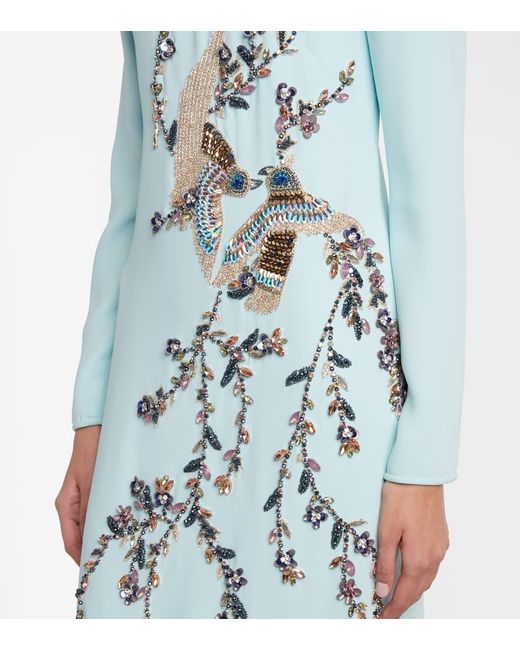 Costarellos Blue Siriana Embellished Crepe Gown