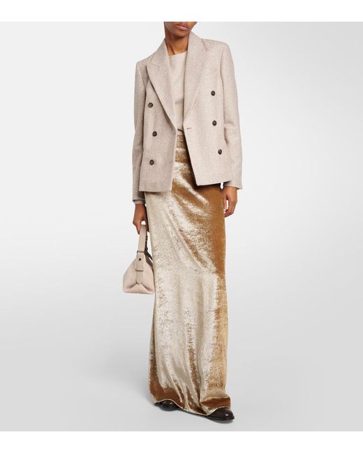 Brunello Cucinelli Natural High-Rise Velvet Maxi Skirt