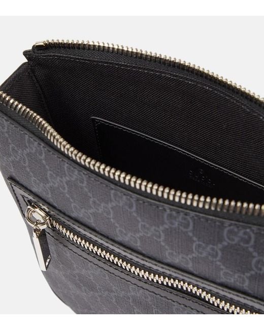 Gucci Black Gg Canvas Leather-Trimmed Crossbody Bag