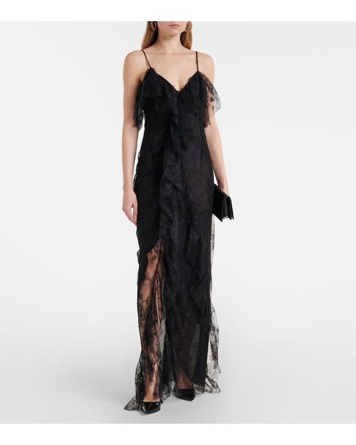 Blumarine Black Ruffled Sheer Lace Gown