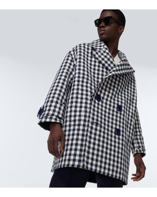 AMI Blue Oversized Houndstooth Wool Coat for men