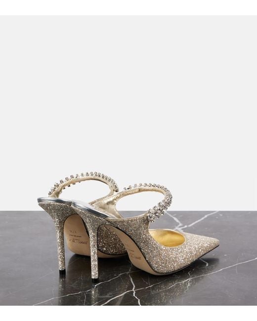 Mules Bing 100 Con Glitter E Cristalli di Jimmy Choo in White