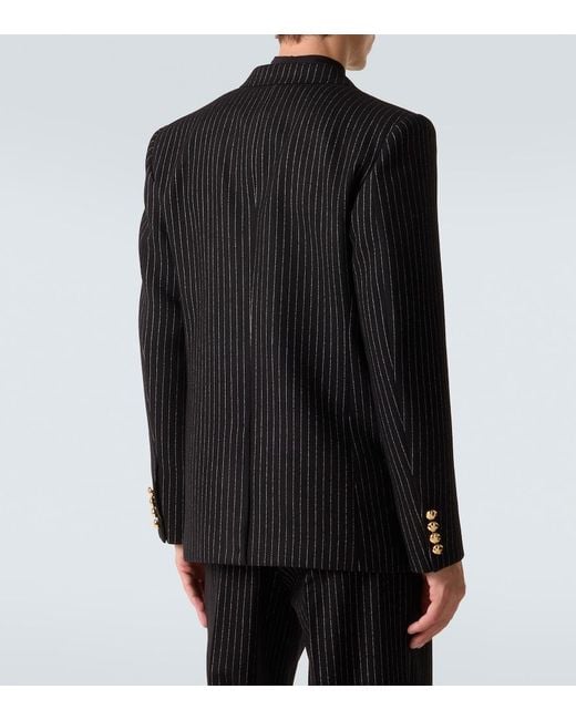 Valentino Black Chalk Stripe Wool And Silk Blazer for men