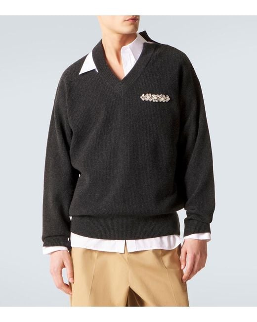 Simone Rocha Black Cutout Embellished Wool-Blend Sweater for men