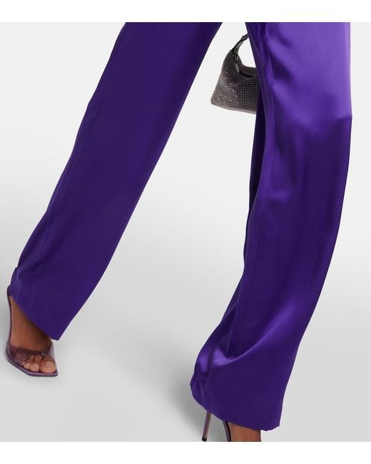 The Sei Purple High-Rise Wide-Leg Silk Satin Pants
