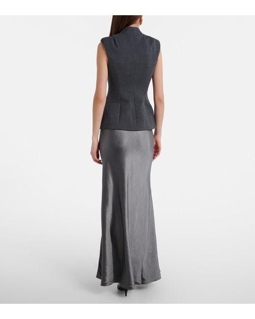 Self-Portrait Gray Peplum Satin Gown