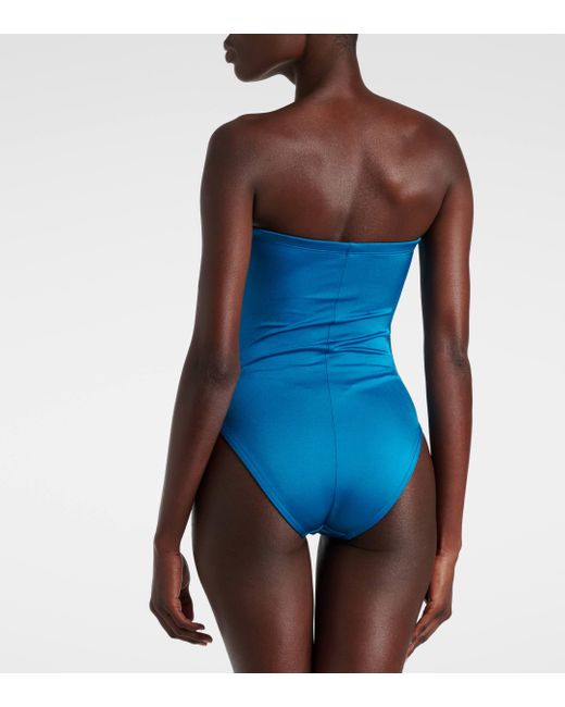 Karla Colletto Blue Ruched Strapless Swimsuit