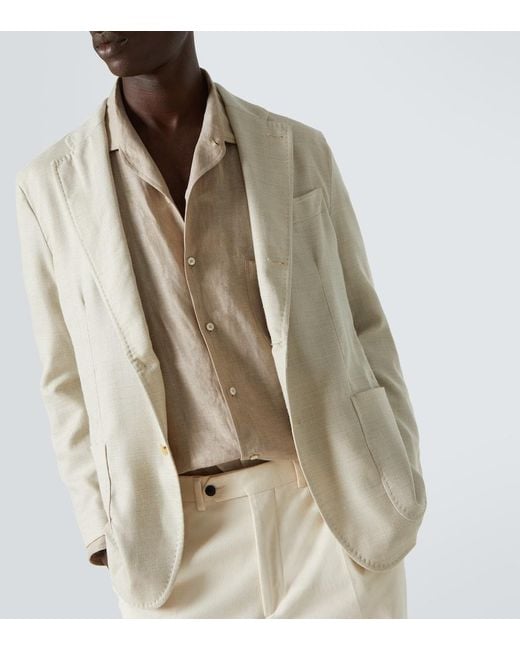 Rubinacci Natural Herringbone Wool, Silk, And Linen Blazer for men